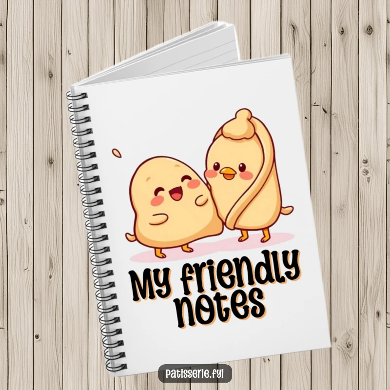 Funny samosa notebook, beaming, attempting to pat a confused chickpea, perfect for notes, humorous stationery.