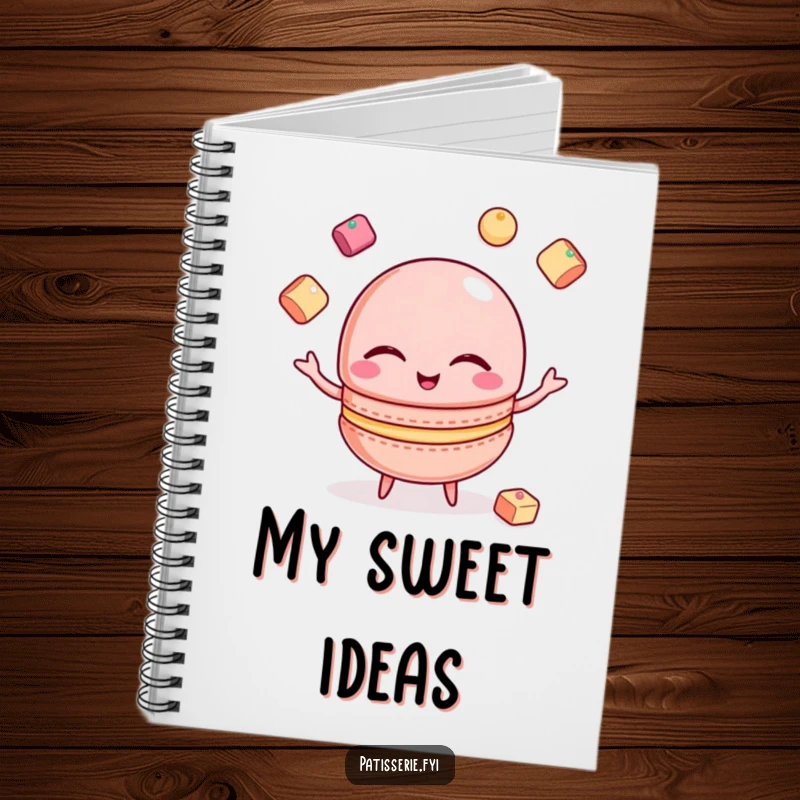 Funny Macaron Notebook: A winking macaron juggles sugar cubes, ideal for jotting down funny and sweet ideas.