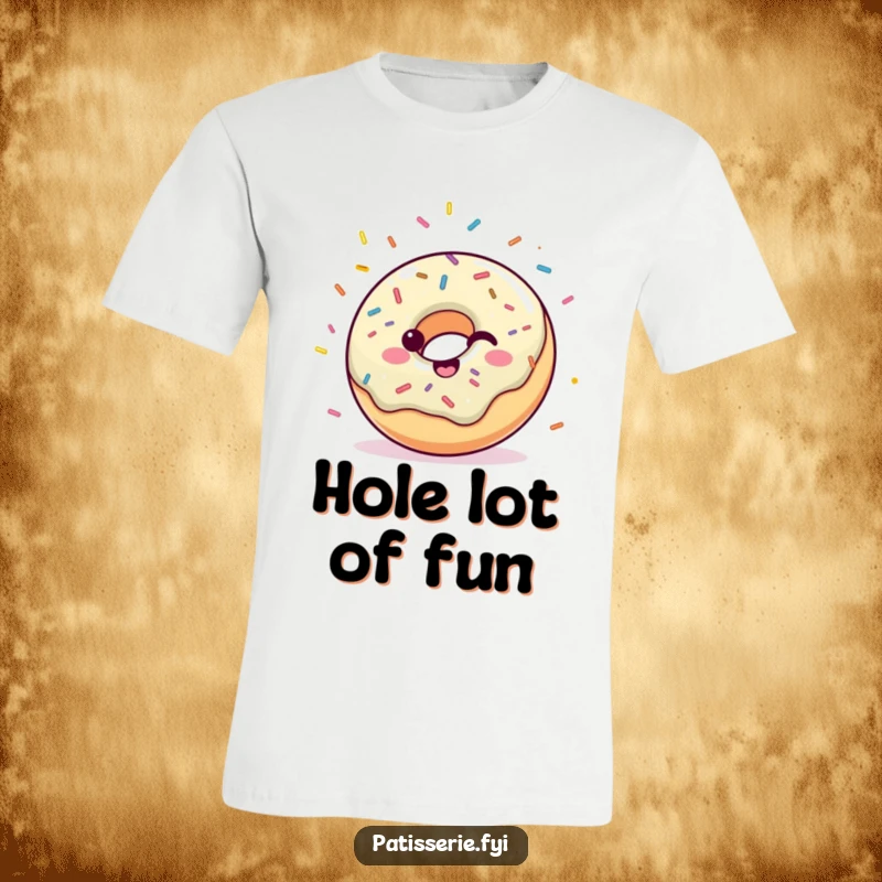 Funny t-shirt depicting a happy donut with sprinkles, joyfully tossing confetti into the air, embodying pure celebration.