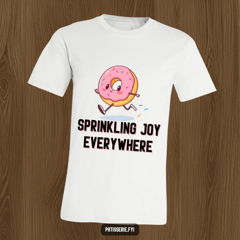 Funny Donut T-Shirt: A happy donut runs at full speed, leaving a sprinkle trail, a funny depiction of energy.