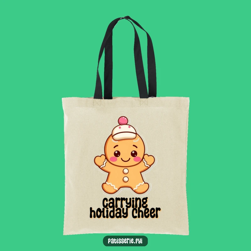 Funny Gingerbread Cookie Tote Bag: Waving Character, Jaunty Cap - Stylish Gift