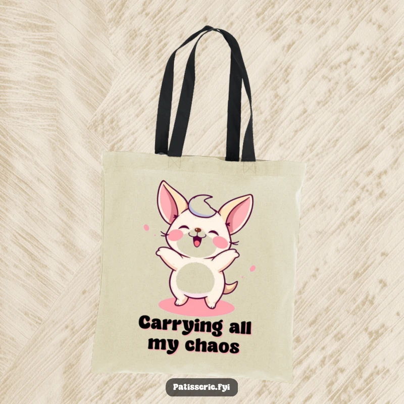 Funny Petit Four Tote Bag with a giggling tiny cake spinning in circles, a fun and humorous accessory for a funny gift.